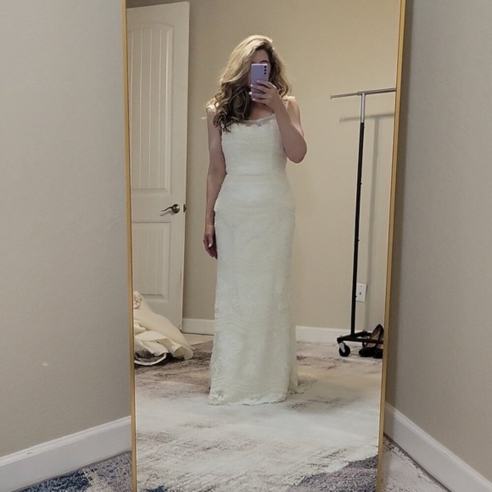 Private Collection Wedding Dress Ivory Beaded Small Train Sparkle & Shine SZ 12